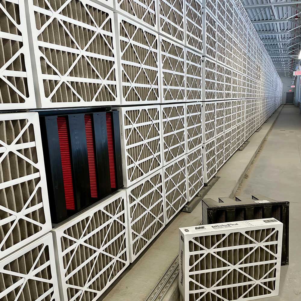 Data Center Air Filter Room with Rows of reusable air filters